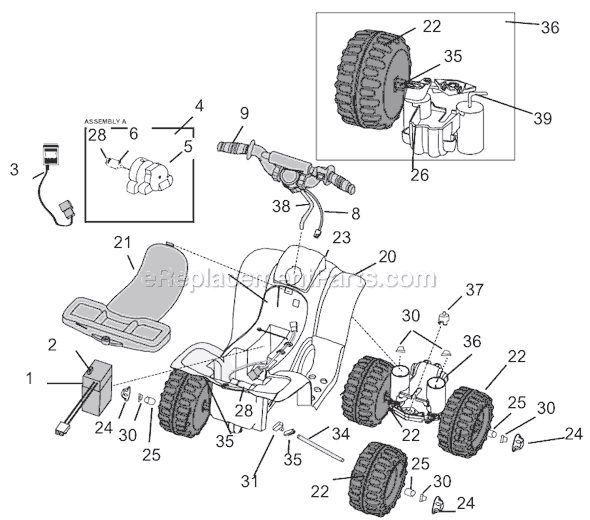 Page A Diagram and Parts List for 77767-9993  Power Wheels Ride-On Cars